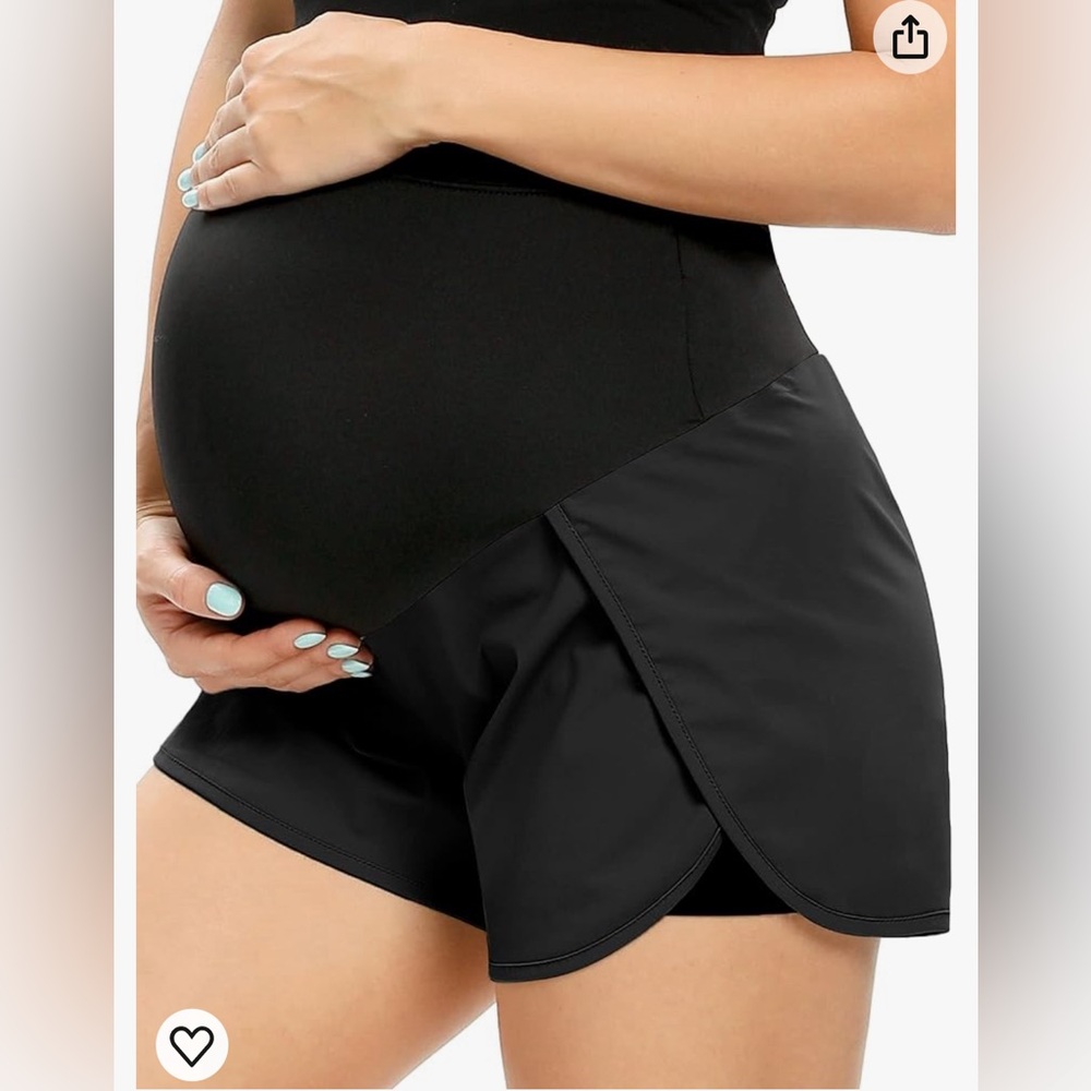 Women's Maternity Workout Shorts Over Belly Athletic Yoga Shorts with Pocket